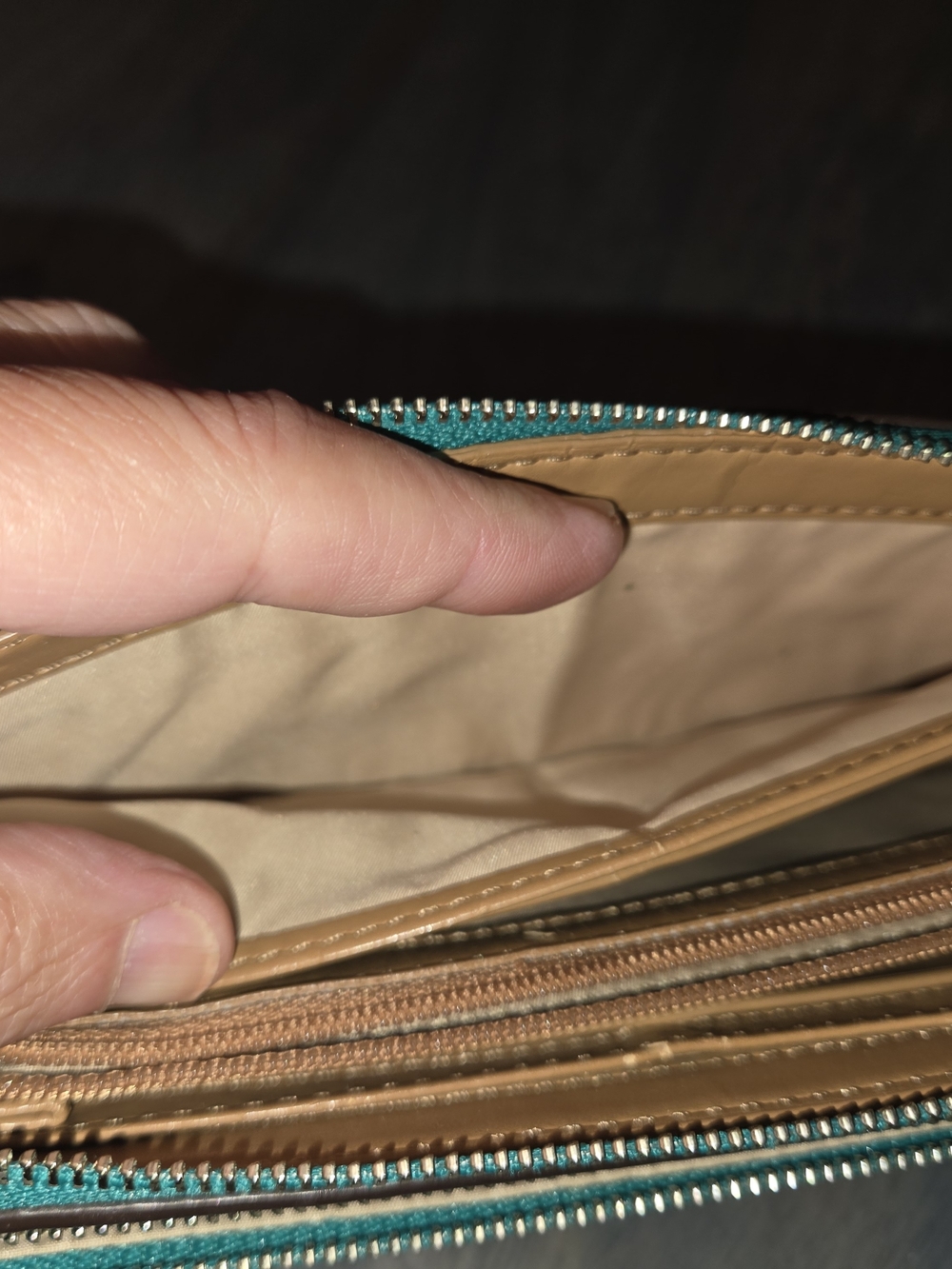 Coach Teal Leather Zip Wallet - Picture 4 of 6